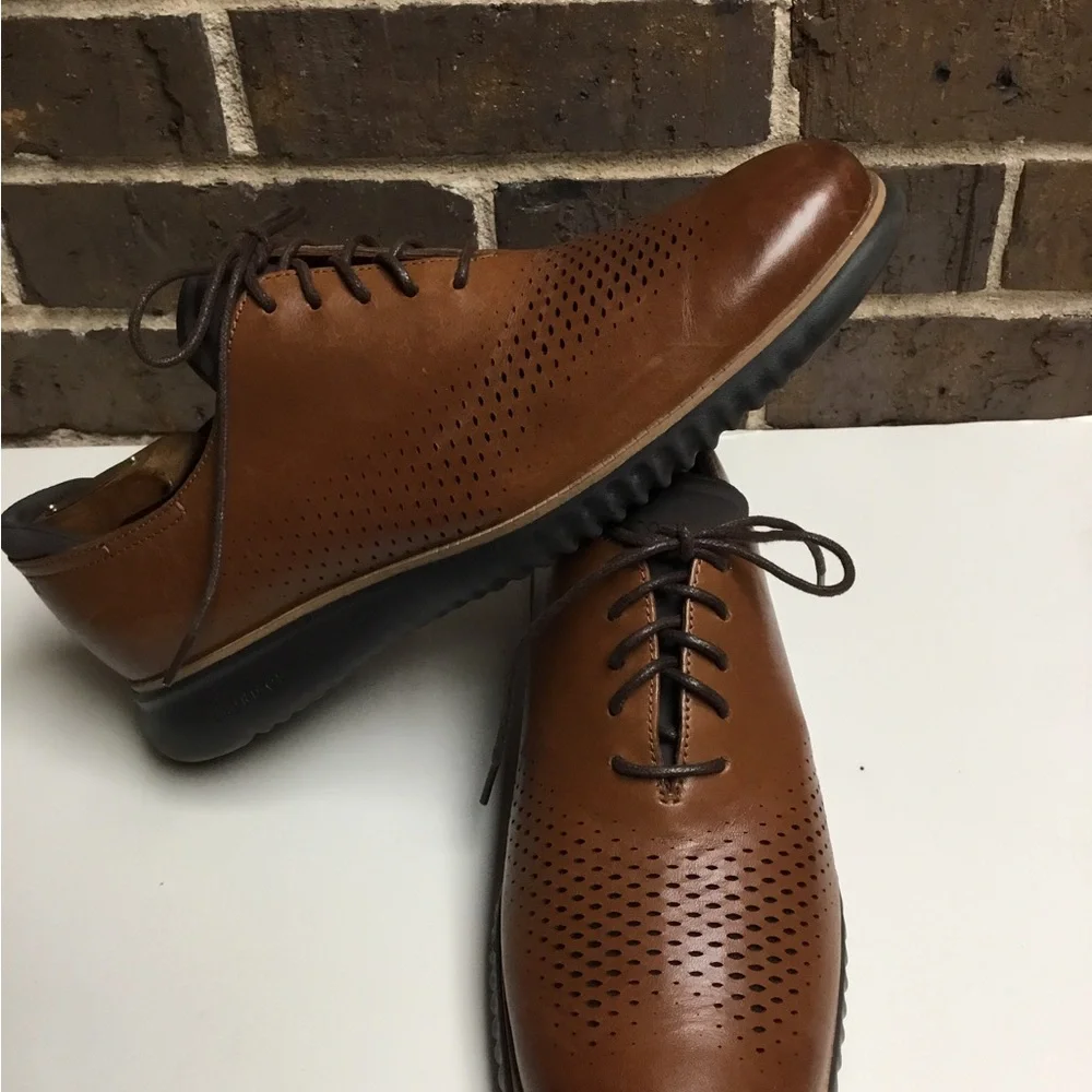 Cole Haan Tan/Brown Perforated Leather Derby Lace-Up